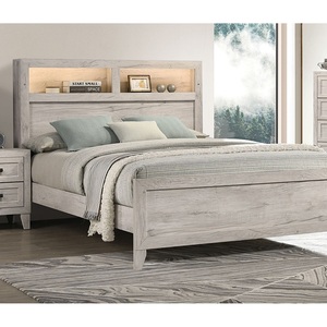 <b>Full</b> Size <b>Bed</b> With Shelf Light 2 Nightstands White Wash Finish Melamine Top Black Bar Pull Bedroom Furniture <b>Set</b> - Product Image 6