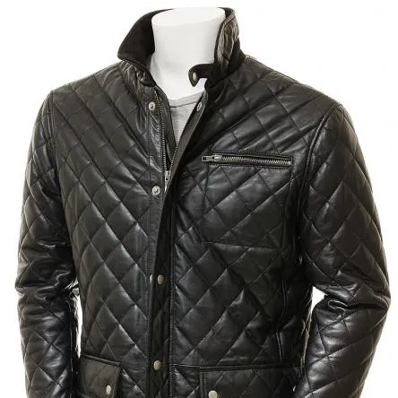 Chaqueta acolchada de piel auténtica para hombre, abrigo largo negro, estilo acolchado con tamaño personalizado