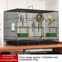 Cage à oiseaux pliable en métal pour perroquets et petits oiseaux, espacement des fils de 1 cm, avec portes d'alimentation, aucun assemblage requis