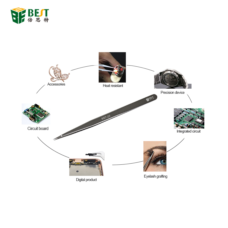 Precision Anti-Static Stainless Steel Tweezers Set Electronics DIY Handy Phone Repair Hand Tools Industrial Curved Straight Tips · image 3
