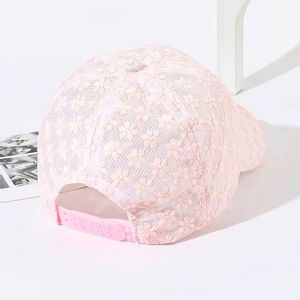 White Lace Floral Baseball Cap For Women Summer Sun Protection Mesh Breathable Hollow Design Fashionable Hat - Product Image 4