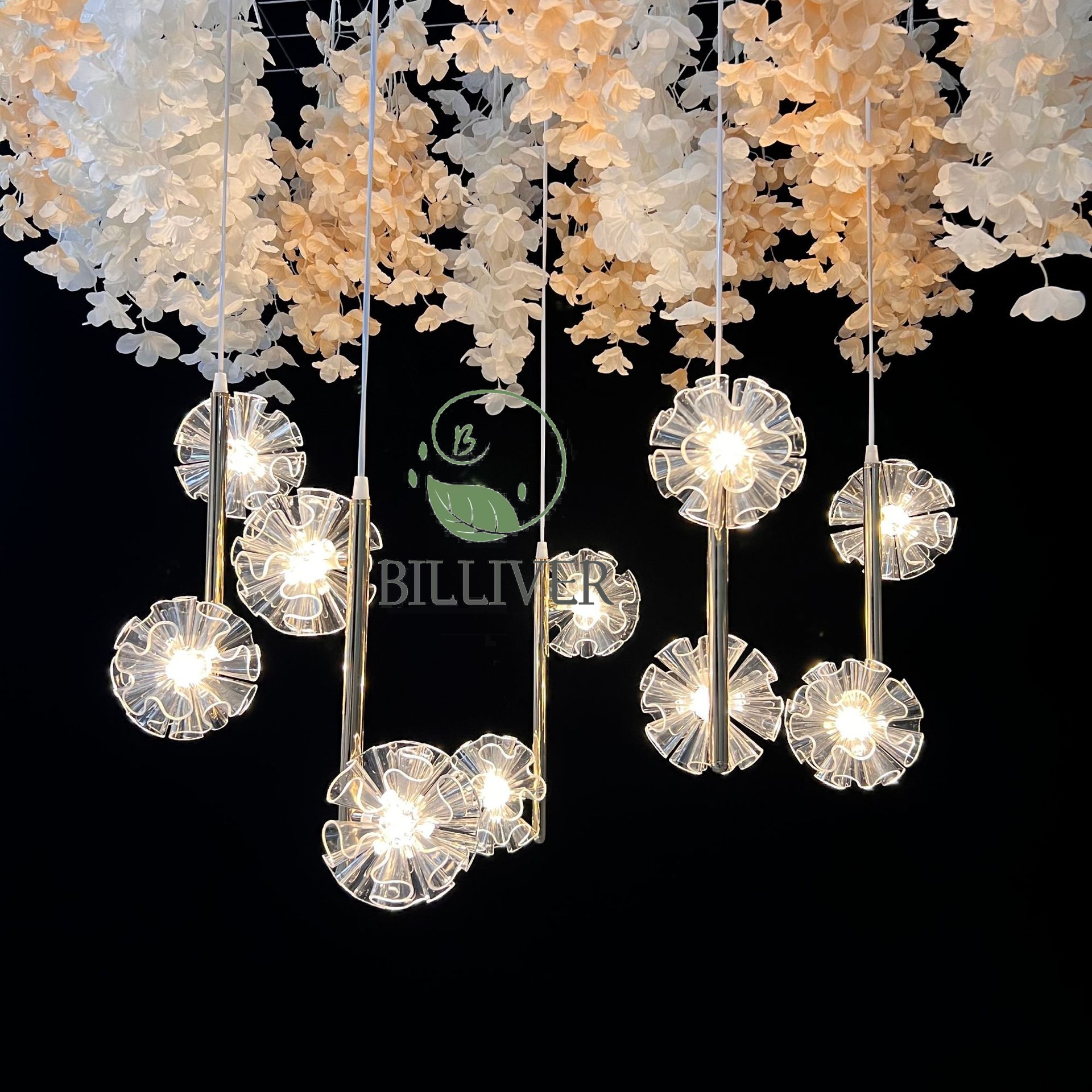 5 têtes double-couche boule brodée dorée lumière chaude