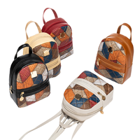 Nouveau sac à dos mini imperméable en PU pour femme, style bohème national, motif géométrique vintage, sac d'école portable, sac à bandoulière