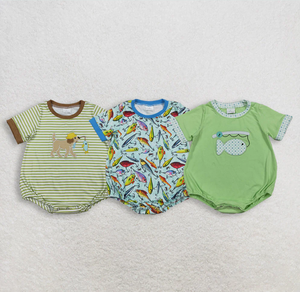 Rompers de Manga Corta para Bebés con Estampado Bordado de Pesca y Caza - Product Image 1