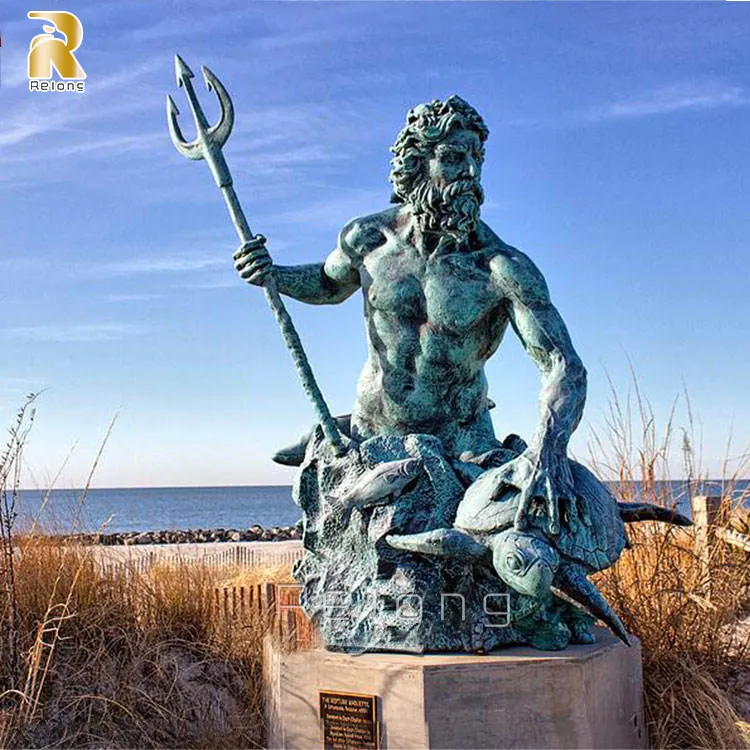 आउटडोर उद्यान सजावट धातु ग्रीक देवताओं पीतल कांस्य Poseidon मूर्ति मूर्तिकला