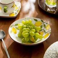FENN Ensemble d'assiettes en porcelaine gaufrée peintes à la main rétro Plateau de service décoratif Ensemble d'assiettes à dîner en céramique à motif citron personnalisé
