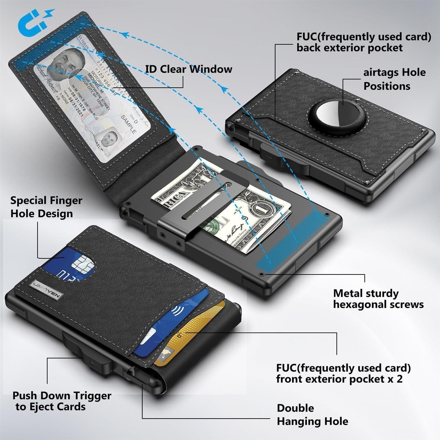 Men's Luxury Aluminum Alloy & Leather RFID Wallet – High-Capacity Pop-Up Card Holder - View 3