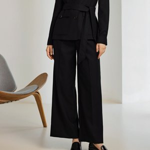 Elegante Completo da Donna <span class=keywords><strong>in</strong></span> Lana Nera <span class=keywords><strong>con</strong></span> <span class=keywords><strong>Cintura</strong></span>, Blazer Casual da Abbinare <span class=keywords><strong>con</strong></span> Pantaloni a Gamba Larga - Product Image 5