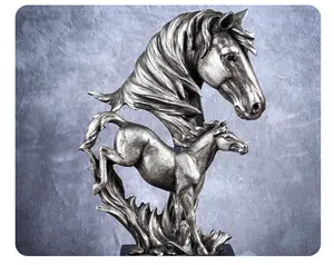 आधुनिक डिजाइन इनडोर यूरोपीय शैली सोने के रंग जानवरों राल दोहरी घोड़े के सिर के लिए हार्स प्रतिमा गृह सजावट
