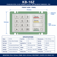 Clavier numérique industriel en acier inoxydable KB-16Z personnalisé, étanche IP65, 16 touches, montage sur panneau, USB/PS2 pour terminal en libre-service