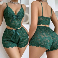 Set Piyama Rumah Mewah Dua Potong, Kemben dan Celana Pendek Berenda Seksi, Lingerie Seksi dengan Hiasan Ruffle, Model Half Slip
