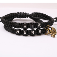 Ensemble de deux pièces pour couple, lettres carrées tissées en corde, anniversaire, bijoux pour lui/elle