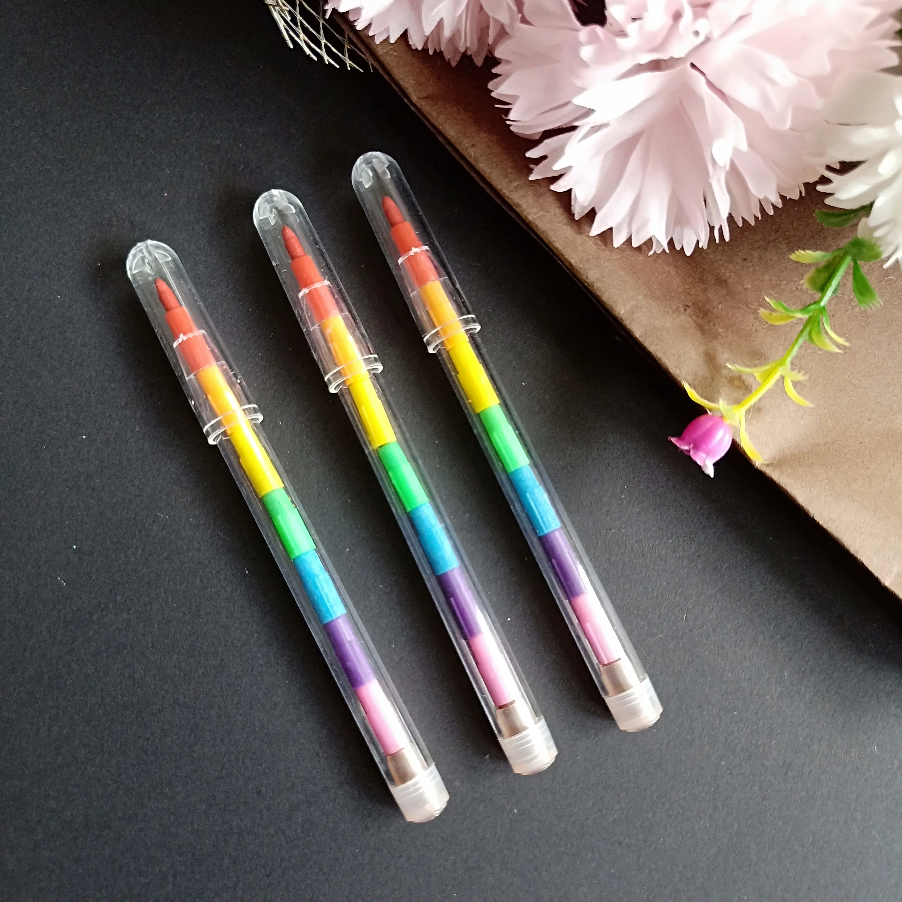Crayón de plástico multicolor con forma de bala para niños, cera, tipo Caryon, 8