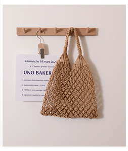 <span class=keywords><strong>Borsa</strong></span> estiva Boho macramè in cotone crociato con corda di paglia cava da spiaggia per vacanze in stile tinta unita in paglia fatta a mano - Product Image 4