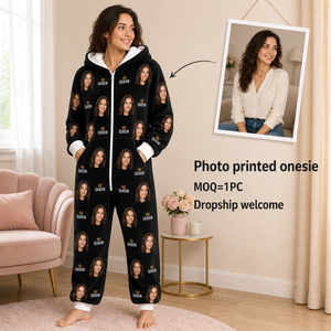 <span class=keywords><strong>Pigiama</strong></span> Intero Invernale da <span class=keywords><strong>Donna</strong></span> Personalizzato con Stampa Ritratto Vivace, Caldo in Poliestere, MOQ 1 Pezzo - Product Image 1