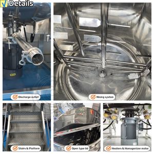 1トン工業用混合ホモジナイザー機械リアクターミックスケトルヘアオイル製造設備ダブルジャケット混合タンク - Product Image 3