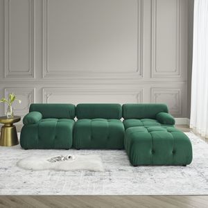 Canapé modulaire en velours vert capitonné, réversible, en forme de L, avec ottoman pour salon D0100H5RZMX - Product Image 3