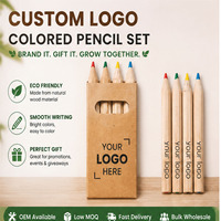 Lot de 6 crayons de couleur écologiques personnalisables avec logo, en bois, en coffret cadeau, pour fournitures scolaires et artistiques, vente en gros 2026