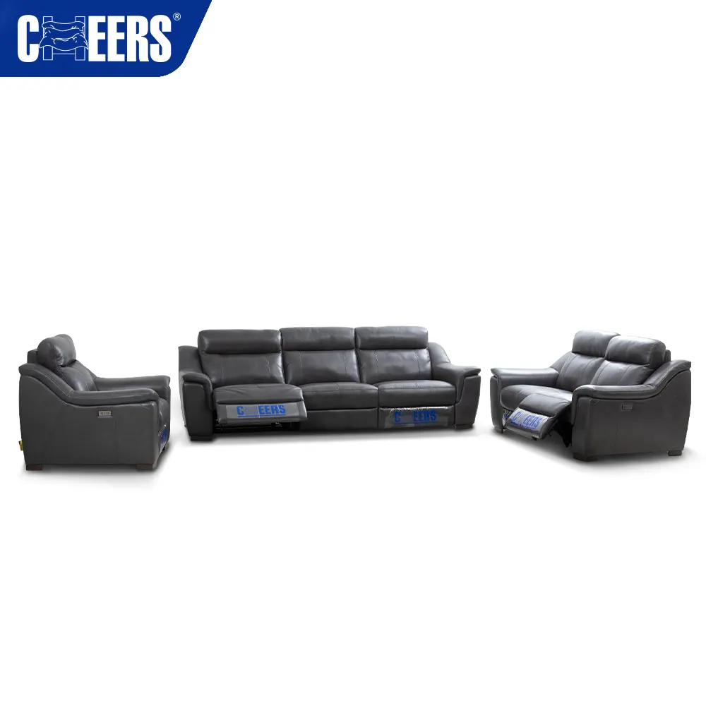 MANWAH CHEERS New Design Luxury European Style Lazy Boy Recliner Upholstered Leather Living Room Recliner 3 2 1 Set Sofa
