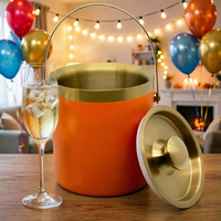 Seau à glace isotherme double paroi en acier inoxydable doré avec couvercle, portable et personnalisable pour les fêtes - Vente en gros