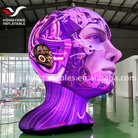 Tête de robot cyberpunk numérique lumineuse à LED gonflable pour événements technologiques en plein air et boîtes de nuit, résistante à l'eau