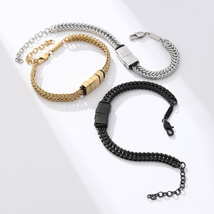 Classic Men's Stainless Steel Link Chain Bracelet with <b>Engravable</b> Plain Charm & Blank Custom Logo | Father's Day Gift - Product Image 3