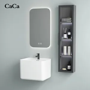CaCa Modern Slim Edge Bathroom Square 1 Piece Wall Hung Half Pedestal Basin Wall Mounted Washbasin