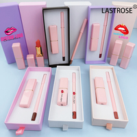 Kit de gloss à lèvres et crayon à lèvres imperméable noir et or 2 en 1, longue tenue, haute pigmentation, gloss à lèvres brillant et crayon à lèvres