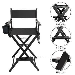Silla de Maquillaje Plegable de Aluminio Negra, Asiento de Director Portátil con Reposacabezas para Estudio, Viajes y Salón - Product Image 4