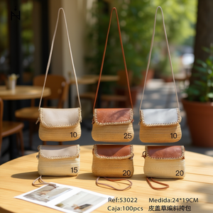 Borsa a Tracolla in Paglia Rivestita in Pelle BOLSOS 24x19cm, Accessorio Moda Donna - Product Image 3