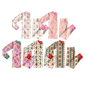 Pijamas de Navidad para Bebés Niñas con Lazos de Jengibre Personalizados, Mono Estampado, Ropa Festiva al por Mayor, Algodón Orgánico y Spandex Suave - Product Image 3