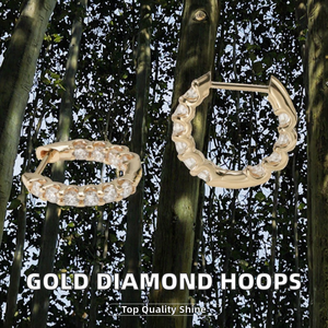 Classic 14MM Hoop <b>Earrings</b> with 2mm Lab Grown Diamonds DEF VVS VS 10K/14K/18K Solid <b>Gold</b> for Weddings Party & Gifts - Product Image 2