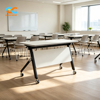 Table de conférence pliable polyvalente avec plateau blanc, cadre noir, panneau blanc et roulettes, empilable pour salles de classe, réunions et salles de formation