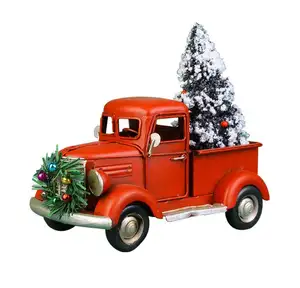 ברזל אמנות חג מולד רכב חג המולד טנדר רכב דגם חג המולד בציר אדום משאית דקור