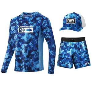 Camiseta de manga larga de pesca personalizada con capucha, conjunto de pesca de diseño de serie UPF50 + protección UV, camisa de pesca con capucha de secado rápido