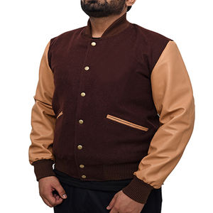 Veste universitaire élégante Leonard pour homme – Corps en laine avec manches en cuir, col en tricot côtelé et fermeture à boutons-pression - Product Image 2