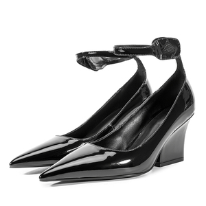 Sandalias de tacón alto con punta en pico y tiras al tobillo para mujer, zapatos de charol brillantes y sexys, zapatos de vestir de verano - Product Image 5