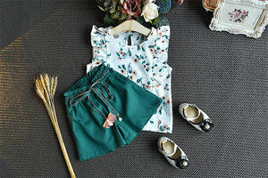 Conjunto de Ropa para Niñas, Chaleco Floral + Pantalones Cortos, Dos Piezas, Trajes de Verano, Ropa Infantil de Boutique, Fabricante de Ropa para Niños - Product Image 3