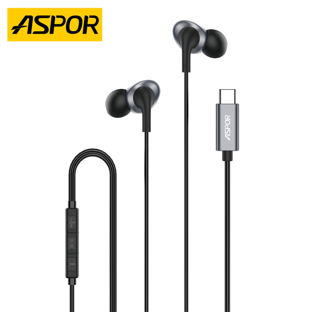 Aspor A250 10mm Dynamic Type-C Earphone Wired with Mic In-ear Stereo Headphone Phone Accessories Plug & Play