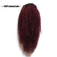 Afro Kinky Curly Clip in 1b/99j Bundle de cheveux humains Ponytail