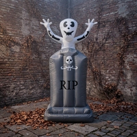 Décoration gonflable d'Halloween 1,8 m : Modèle fantôme de pierre tombale pour scène de cimetière, idéal pour pelouse extérieure, maison hantée, fête et décoration d'horreur