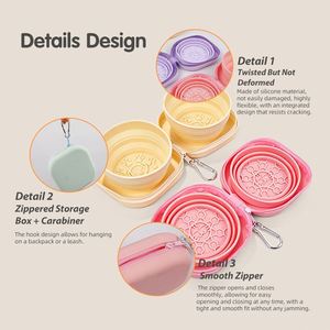 2-in-1 <b>Collapsible</b> Dog Bowl Set with Portable Zippered Case Silicone Travel Pet Food Water Feeder for Hiking Camping Walking - Product Image 3
