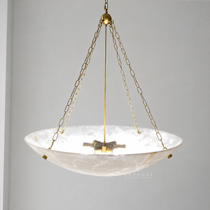 Lámpara colgante con forma de cuenco efecto alabastro, cadena dorada, para comedor, sala de estar, villa, decoración interior residencial - Product Image 2