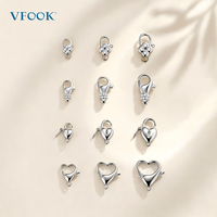 VFOOK Connecteur de collier en argent sterling 925 en forme de cœur exquis, fermoir de sécurité pour la fabrication professionnelle de bijoux
