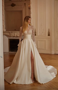 Ruolai HL638 кружевное мини-платье с высоким воротом и длинными рукавами 2 в 1 свадебное платье со съемной юбкой - Product Image 5