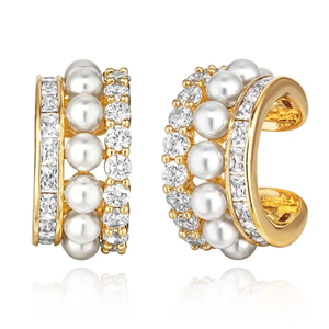 Orecchino a Clip Maimang Personalizzato in <span class=keywords><strong>Argento</strong></span> Sterling <span class=keywords><strong>925</strong></span> Placcato Oro 18K con Perla e Zircone Senza <span class=keywords><strong>Piercing</strong></span> per Donne - Product Image 1