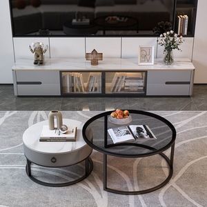 Bộ Bàn Cà Phê Tròn Khung Kim Loại Màu Đen Cho Phòng Khách - Product Image 5