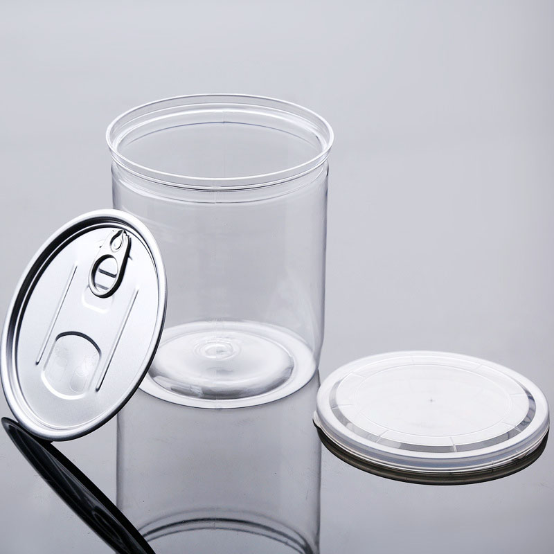 Custom Food Grade POP Can PET Jar With Lid. 300ml 350ml 400ml 450ml 500ml 550ml PET Can With Easy Open Aluminum Lid