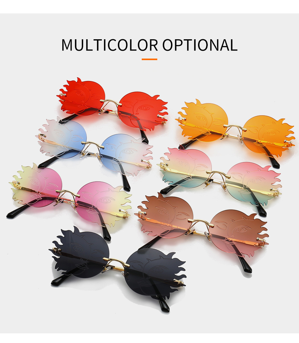 Sol Luna sonriente gafas de sol de moda más nuevo 2020 lindo sin montura tonos de diseñador de lujo metal llama