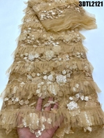 Tissu en dentelle 3D perlée de luxe, style Dubaï, brodé de tulle et de sequins, prix de gros pour robe de mariée aux Philippines